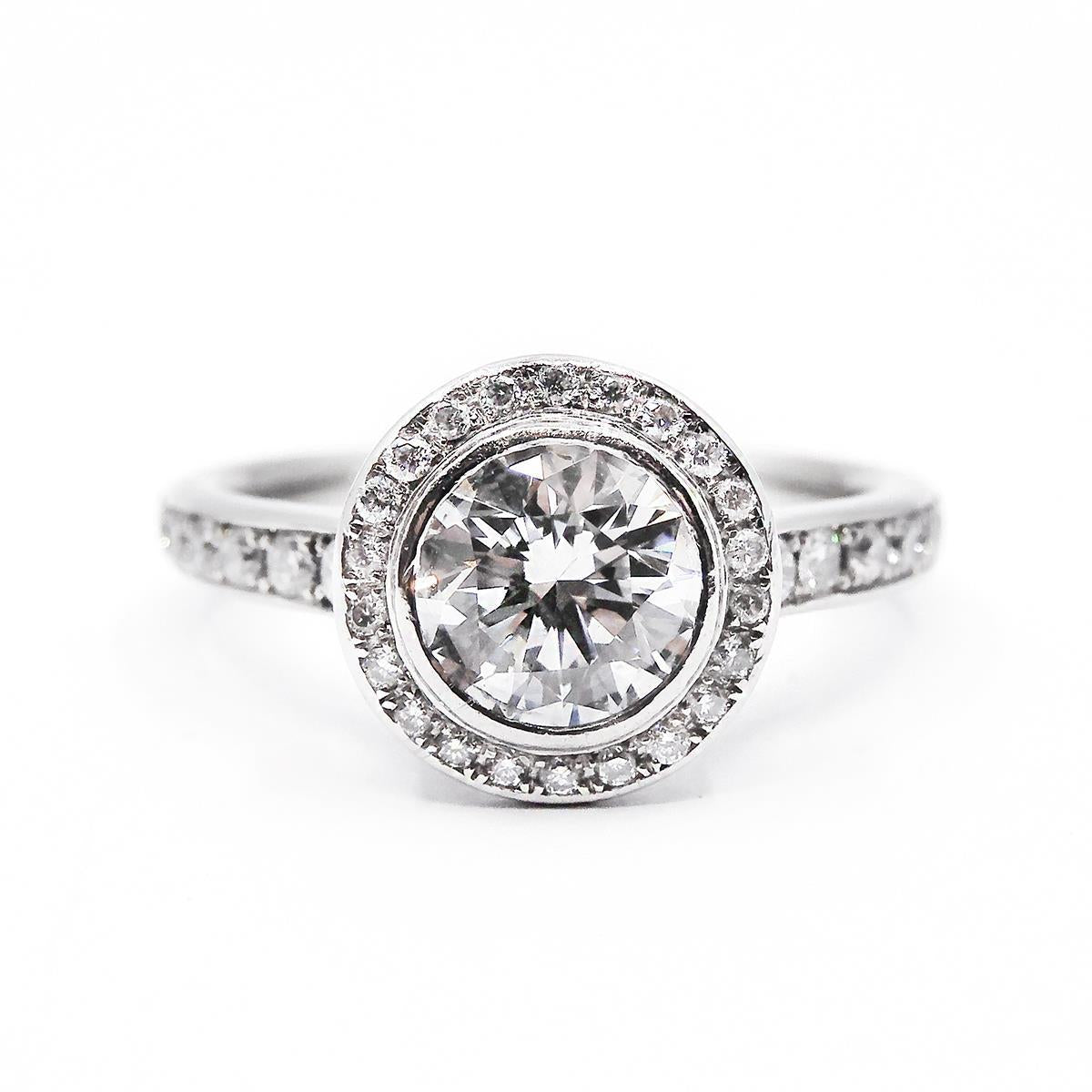 Diamond Halo Engagement Ring Pre-Loved Platinum - Main Image