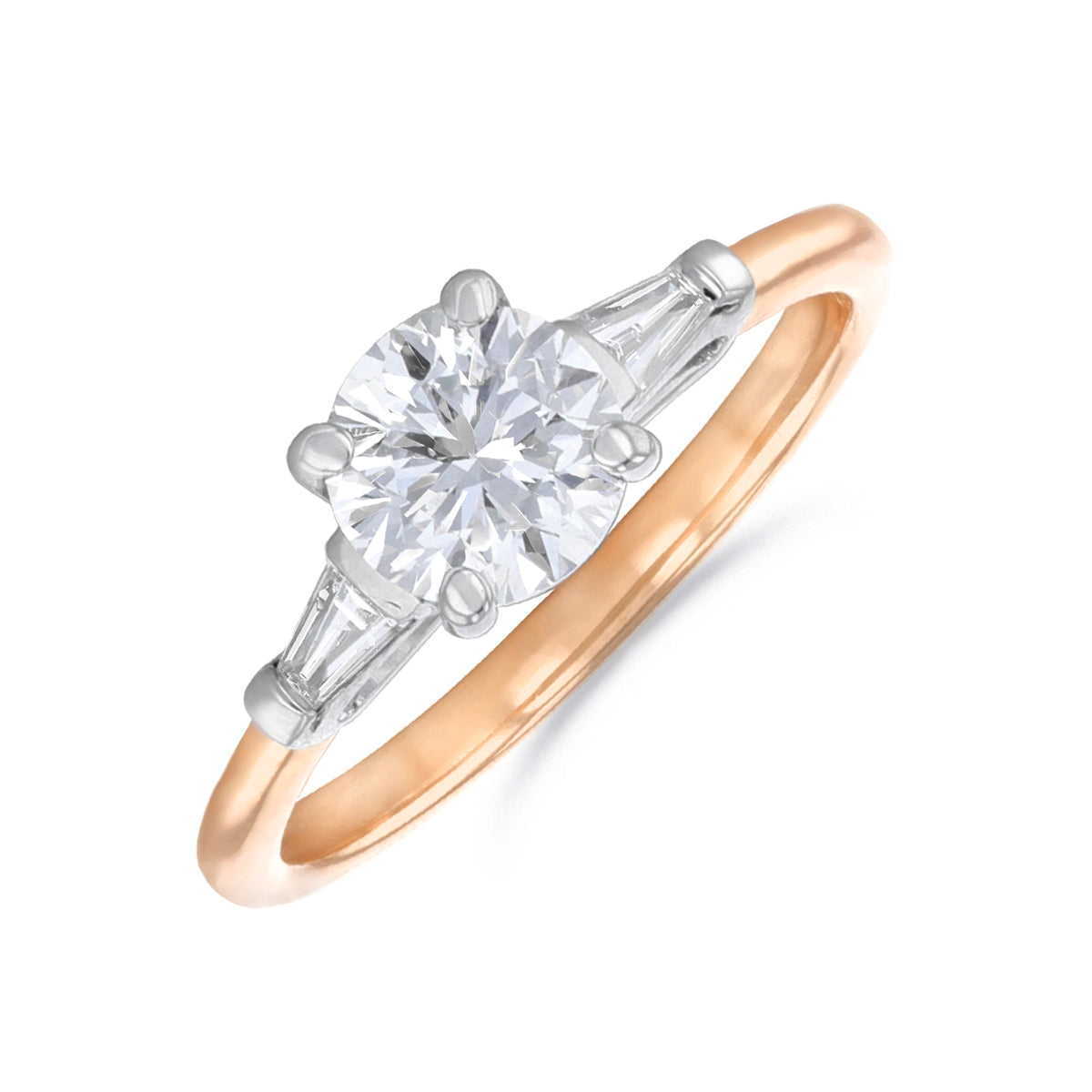 Athena Three Stone Round Brilliant Cut Diamond Solitaire Engagement Ring 18ct Rose Gold