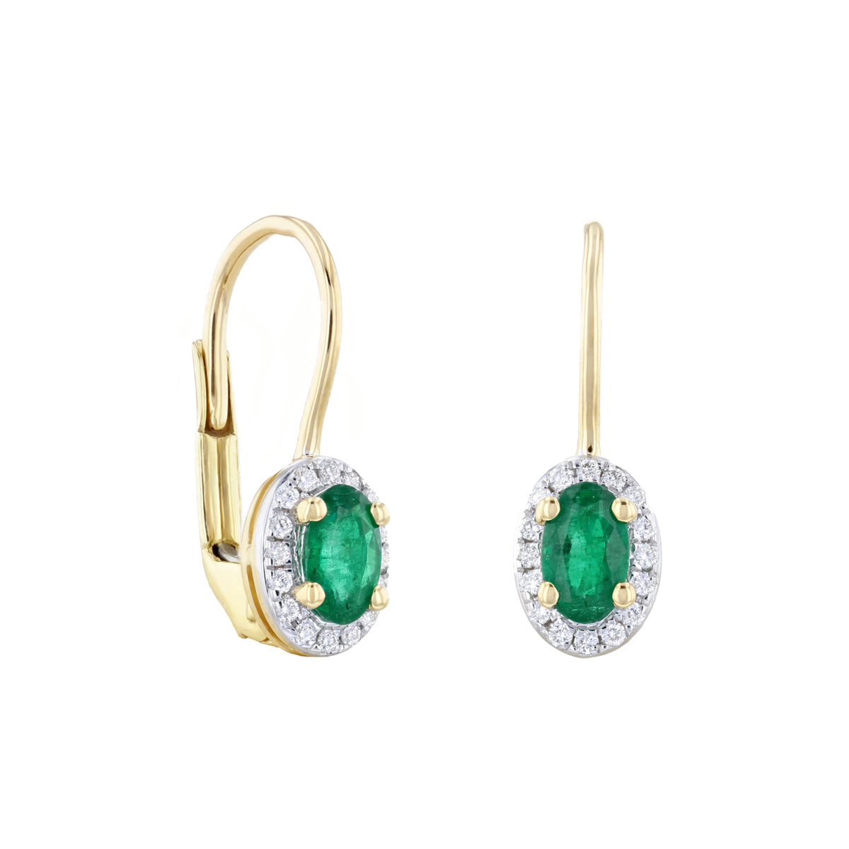 Bijou Collection Emerald Diamond Oval Halo Drop Earrings