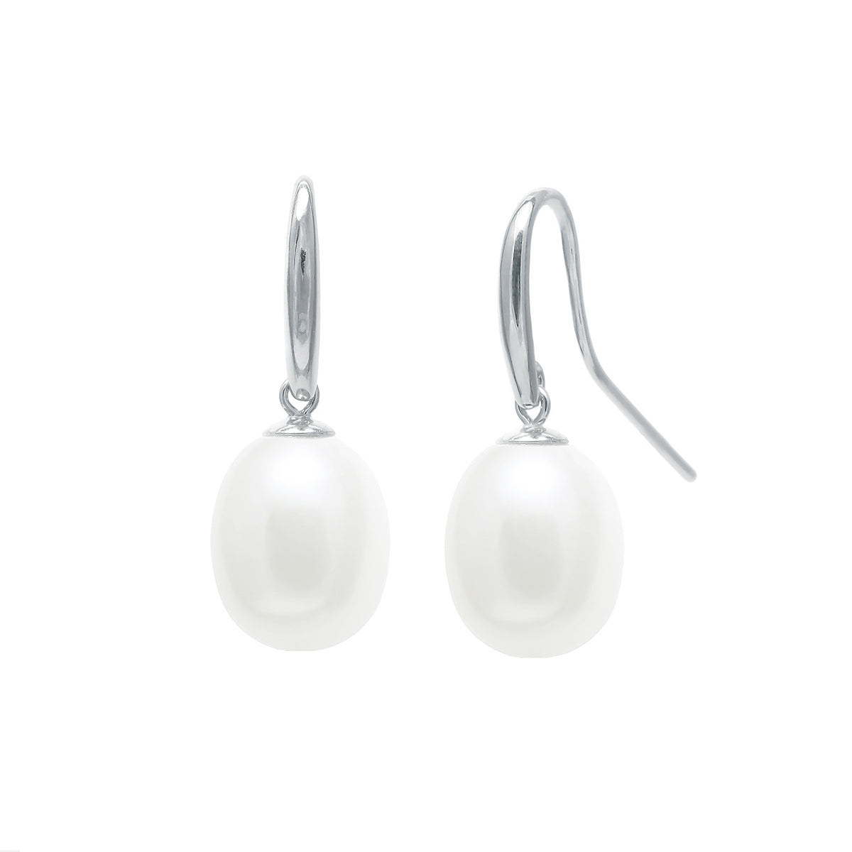 Pearlessence Collection White Cultured River Pearl Drop Earrings With Shepherds Crook Fittings | 9K White Gold