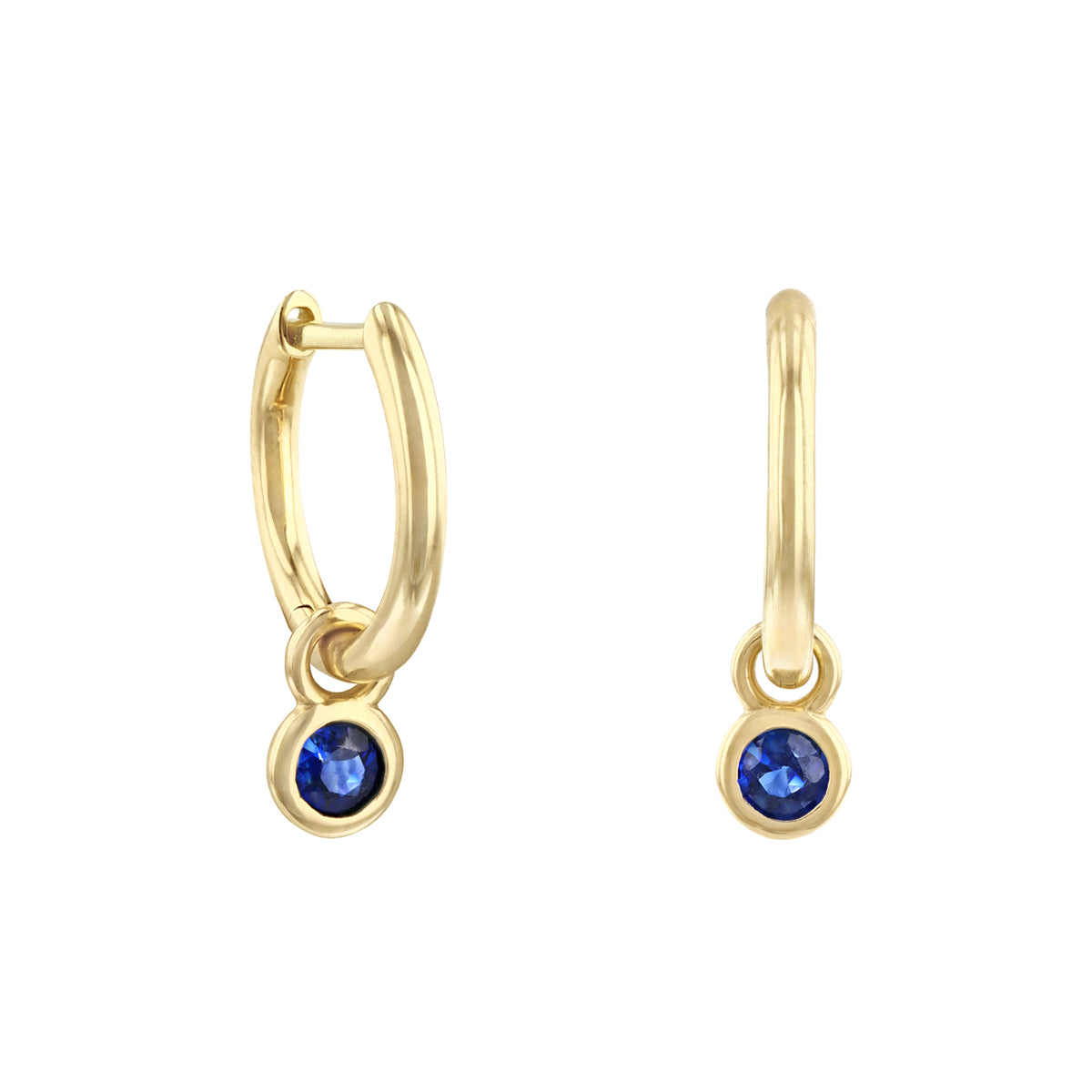 Birthstone Collection Sapphire Drop Hoop Earrings 9K