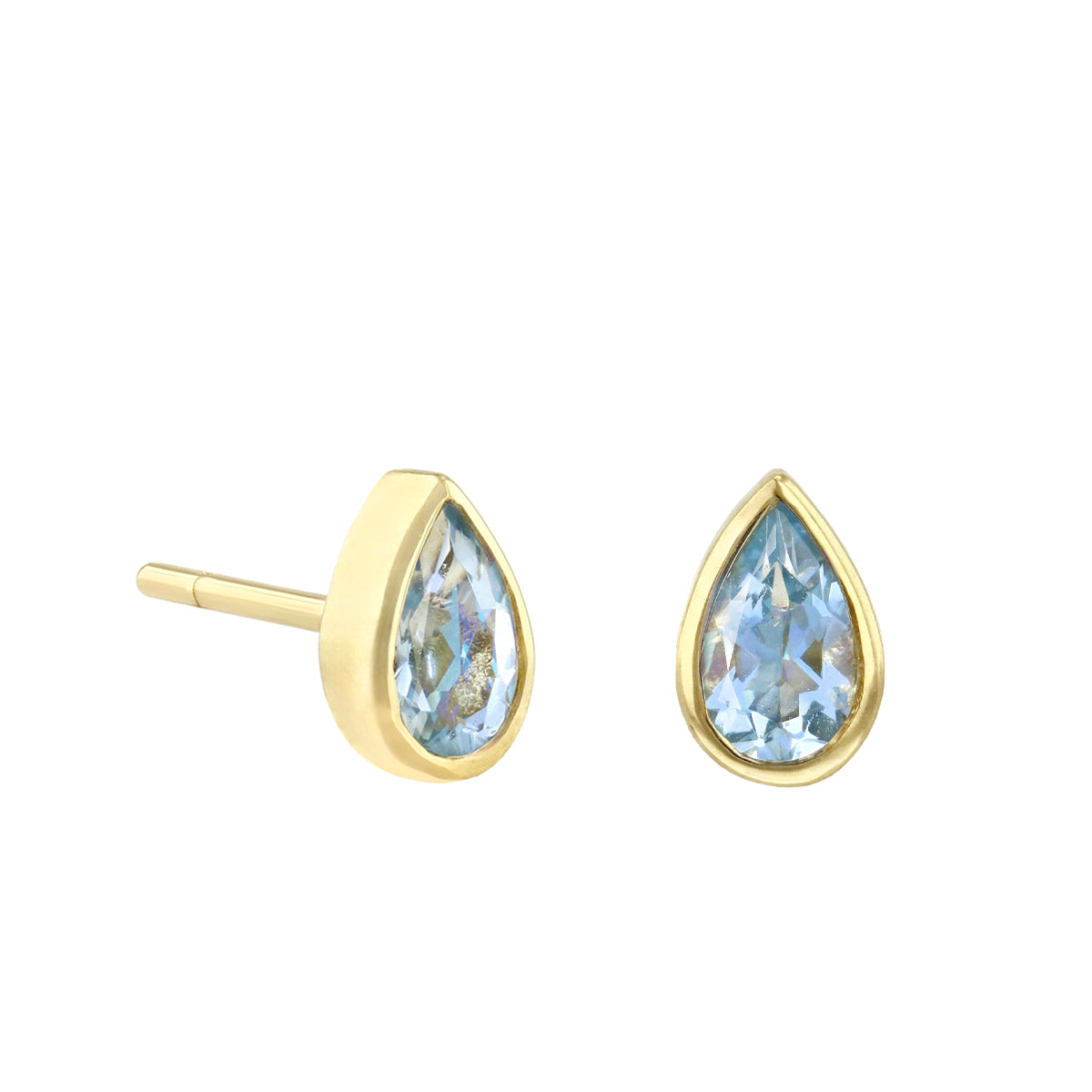 Rosa Mer Aquamarine Pear Bezel Set Stud Earrings 9K