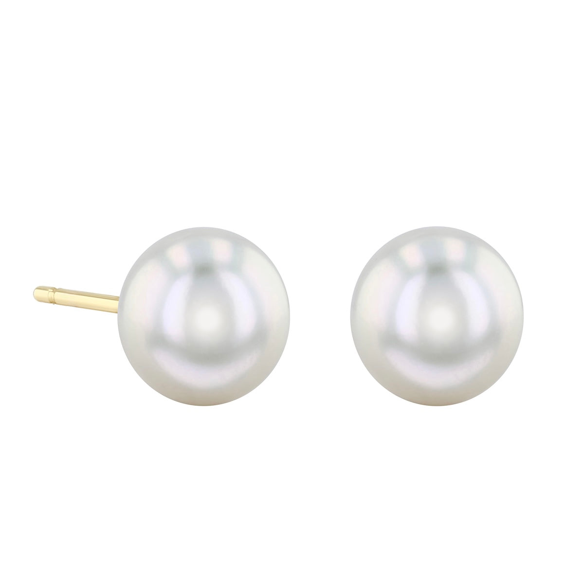 Pearlessence Collection White Cultured Akoya Pearl Stud Earrings | 18K Yellow Gold