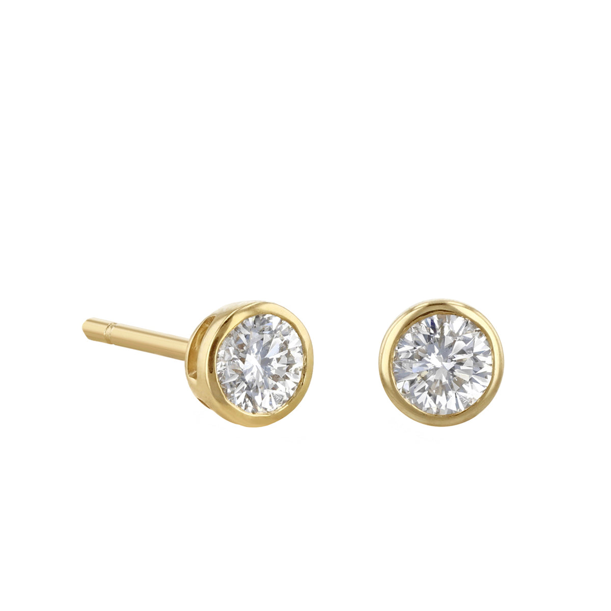 Everyday Diamonds Round Solitaire Rubover Stud Earrings 9K Yellow Gold