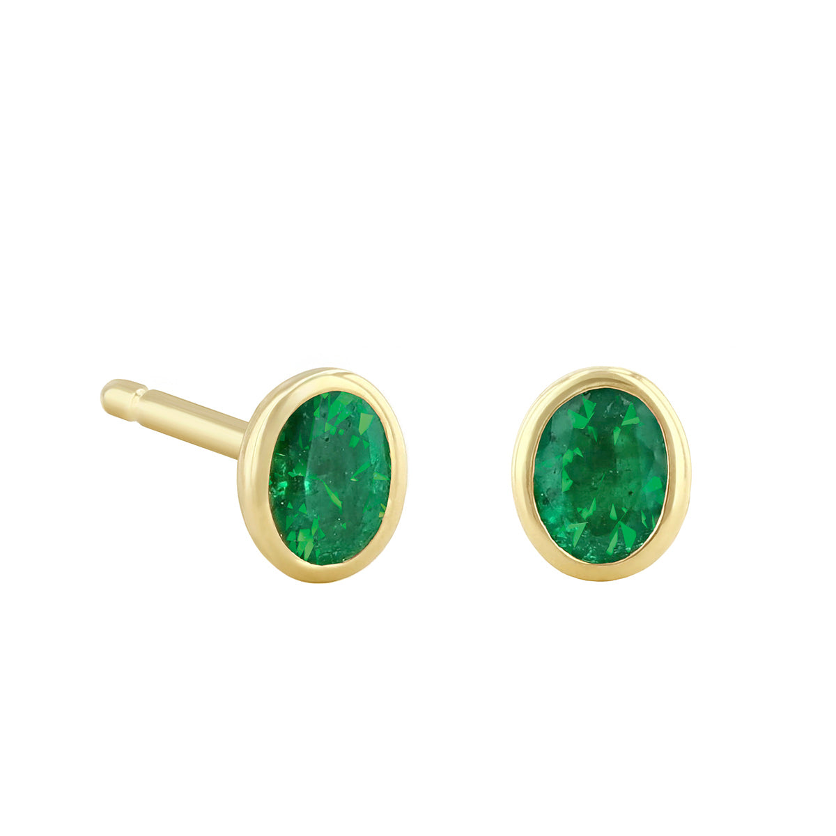 Birthstone Collection Oval Bezel Set Stud Earrings | 9K Yellow Gold