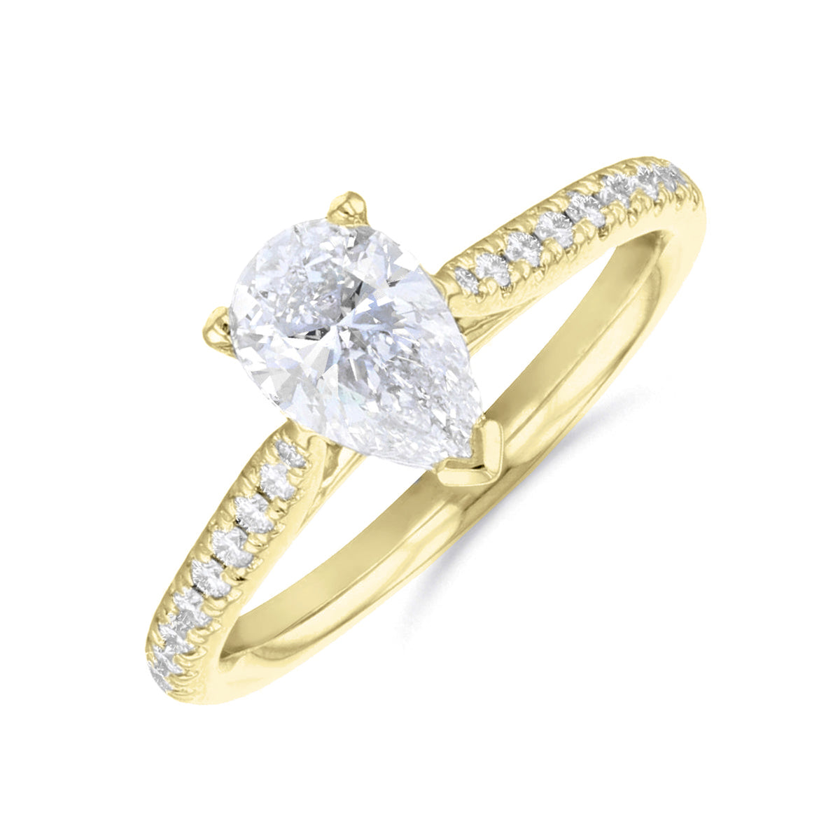 Ophelia Shoulder Set Pear Cut Diamond Solitaire Engagement Ring 18ct Yellow Gold