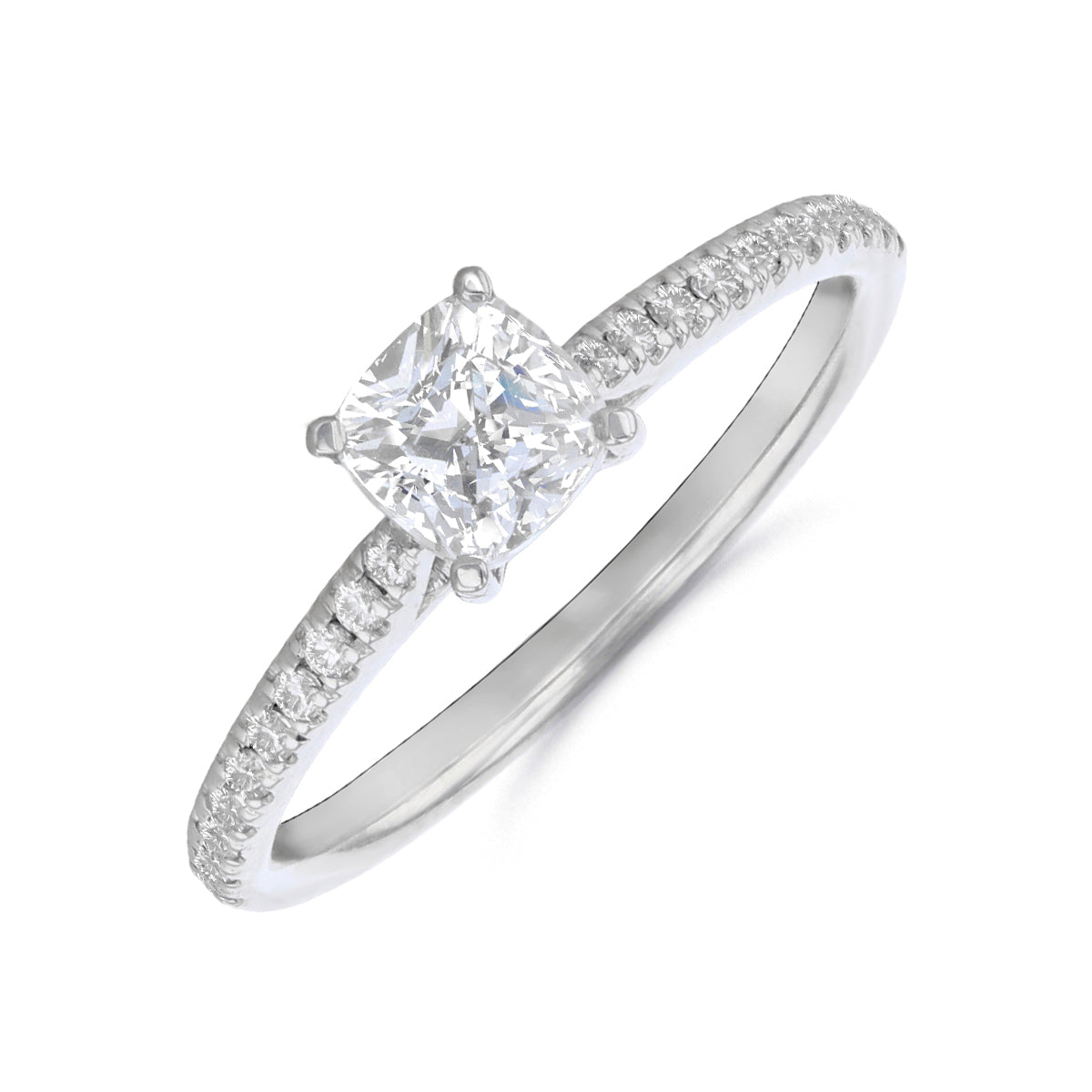 2.00ct Ophelia Shoulder Set Cushion Cut Diamond Solitaire Engagement Ring | 18ct White Gold