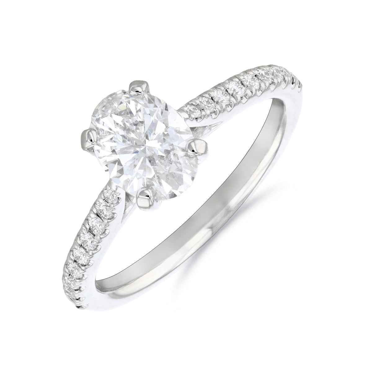 2.00ct Ophelia Shoulder Set Oval Cut Diamond Solitaire Engagement Ring | 18ct White Gold