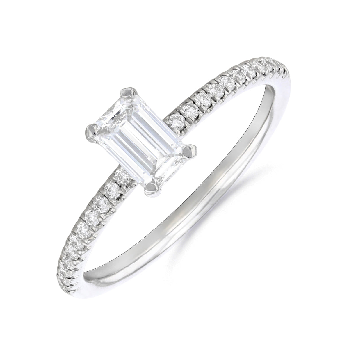 2.00ct Ophelia Shoulder Set Emerald Cut Diamond Solitaire Engagement Ring | 18ct White Gold