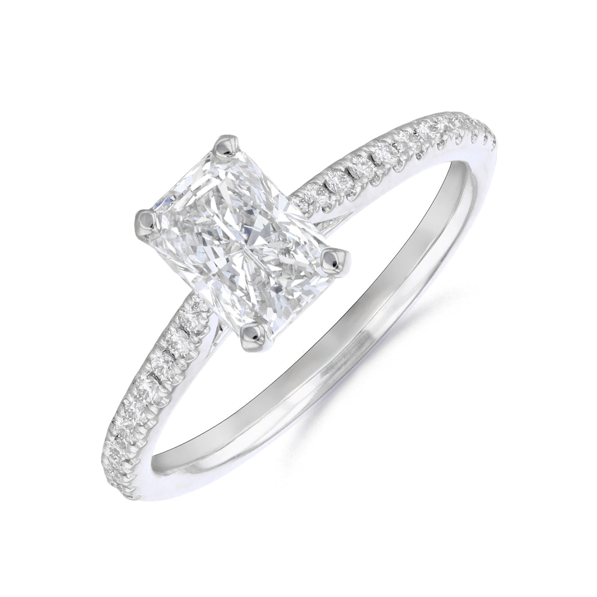 2.00ct Ophelia Shoulder Set Radiant Cut Diamond Solitaire Engagement Ring | 18ct White Gold