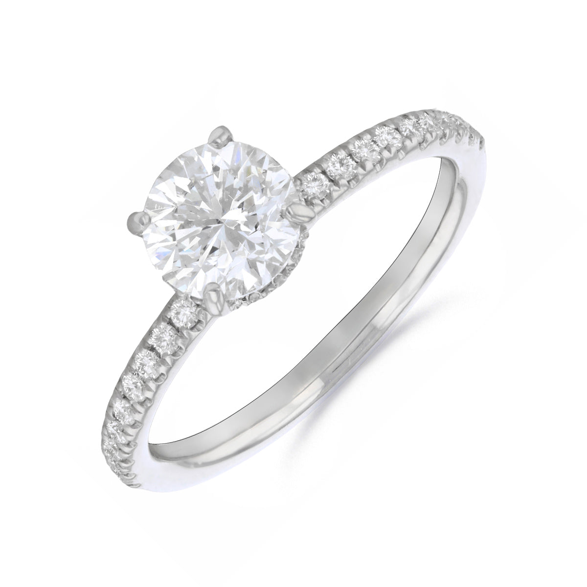 0.50ct Fleur Shoulder Set Round Brilliant Cut Diamond Solitaire Engagement Ring | 18ct White Gold