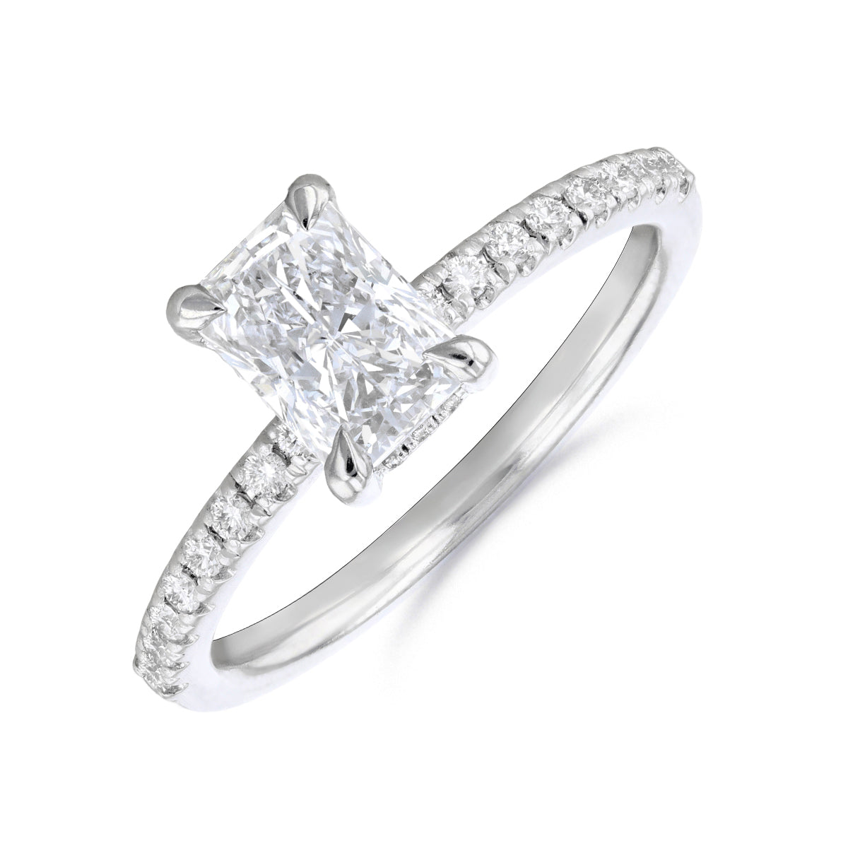 1.50ct Fleur Shoulder Set Radiant Cut Diamond Solitaire Engagement Ring | Platinum