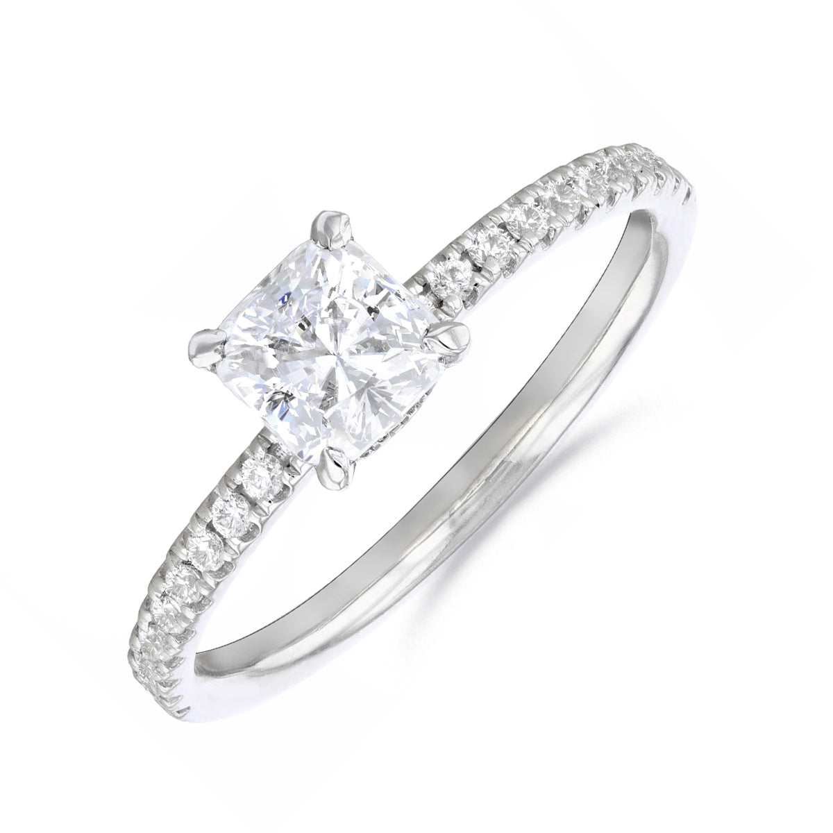 0.25ct Fleur Shoulder Set Cushion Cut Diamond Solitaire Engagement Ring | Platinum