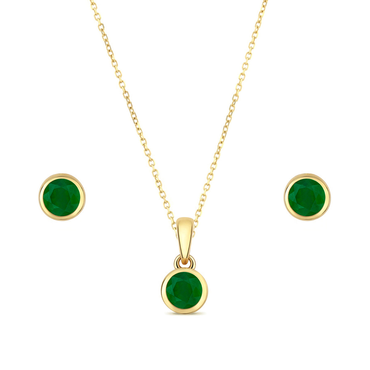 Bijou Collection Emerald Pendant and Earring Set 9K Yellow Gold