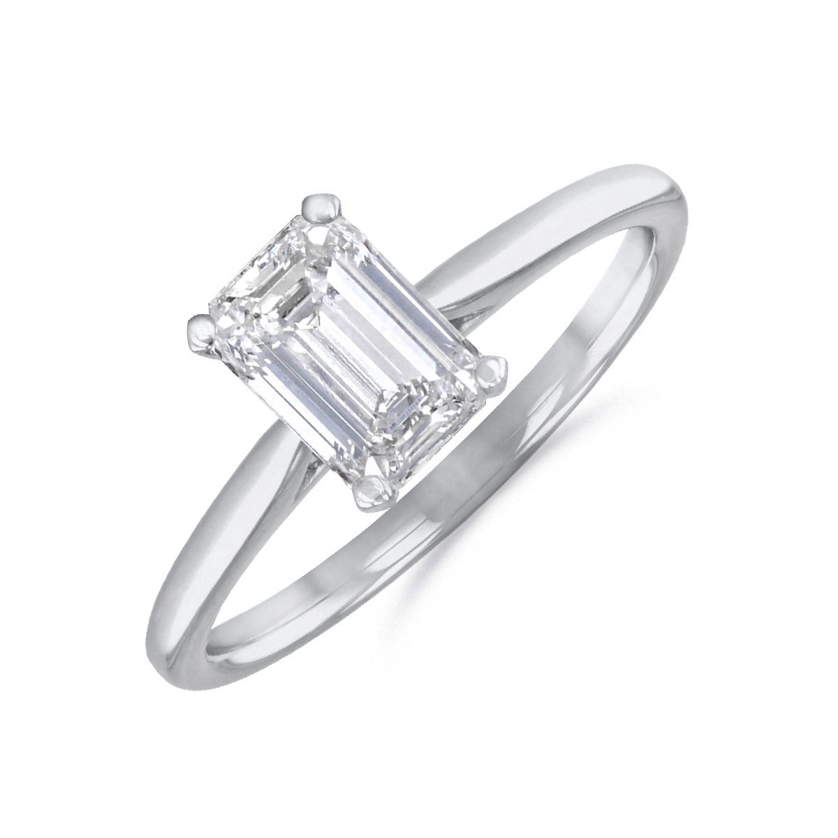 Ophelia Emerald Cut Diamond Solitaire Engagement Ring 18ct White  Gold