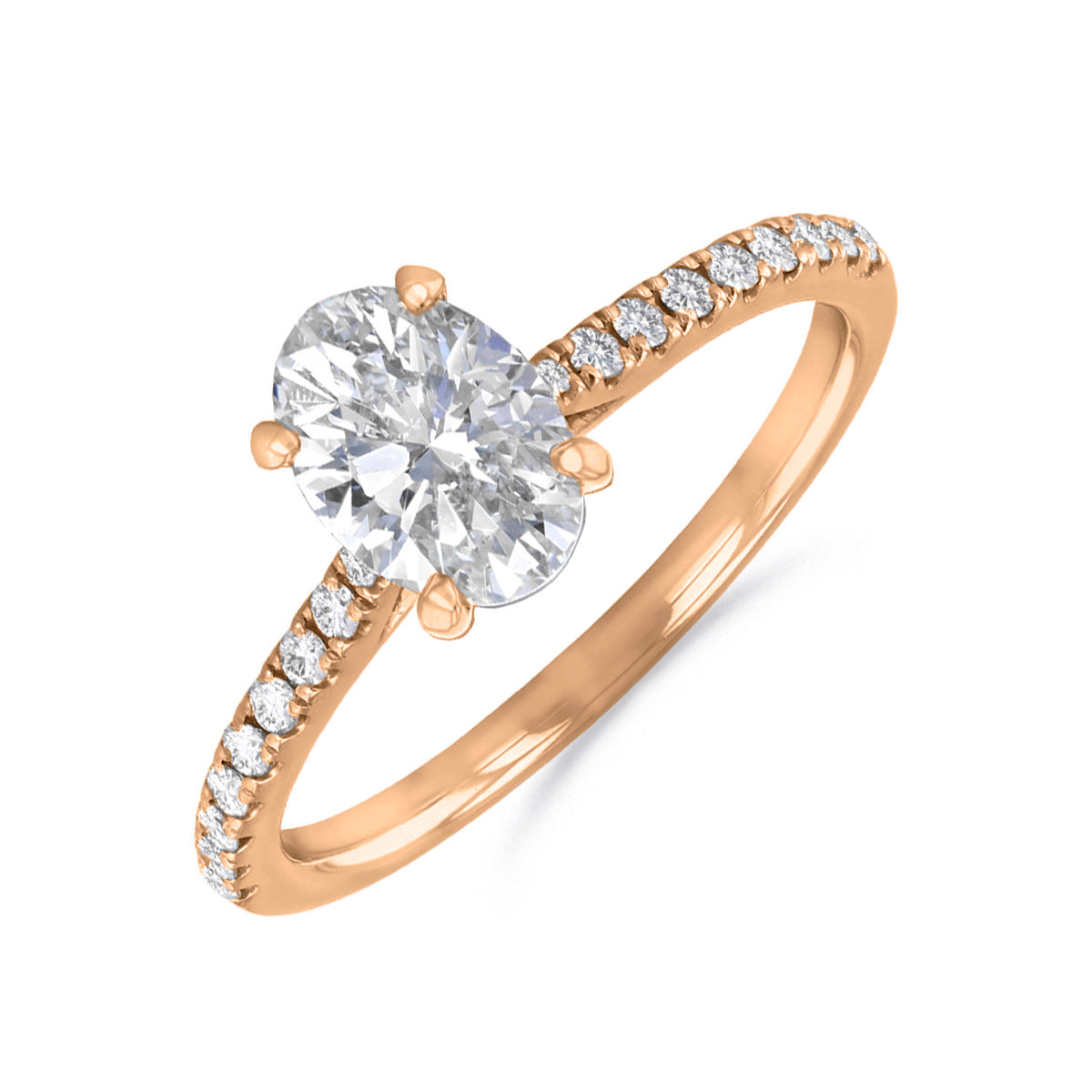 0.75ct Poppy Shoulder Set Oval Cut Diamond Solitaire Engagement Ring | 18ct Rose Gold