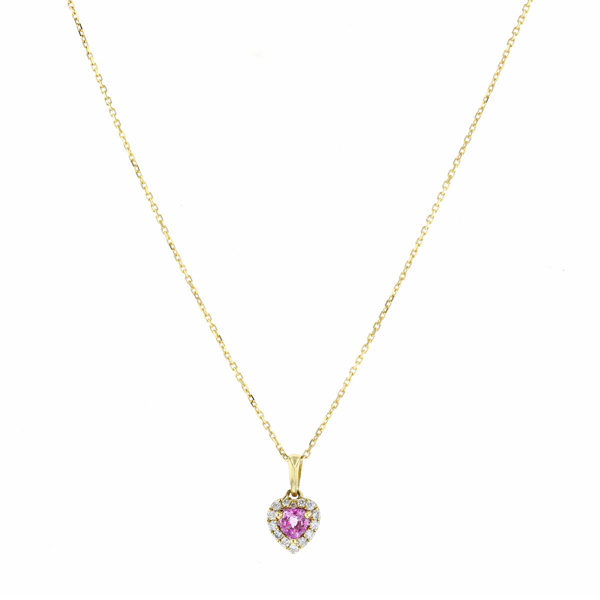 Bijou Collection Petite Pink Sapphire Diamond Heart Halo Pendant