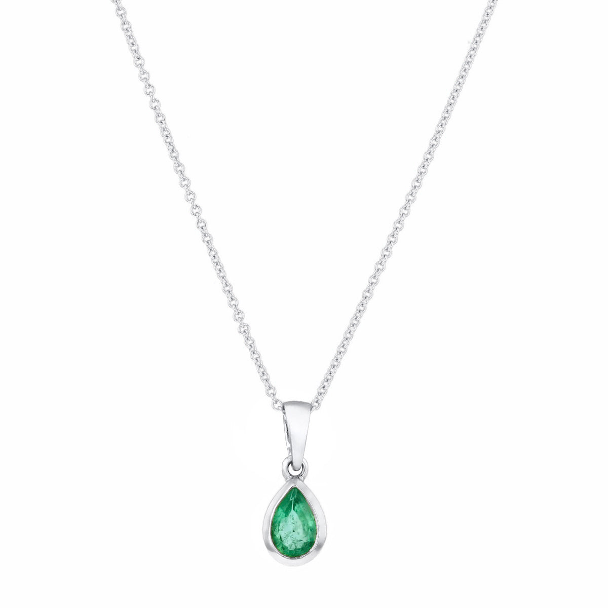 Birthstone Collection Pear Cut Emerald Necklace 9K White