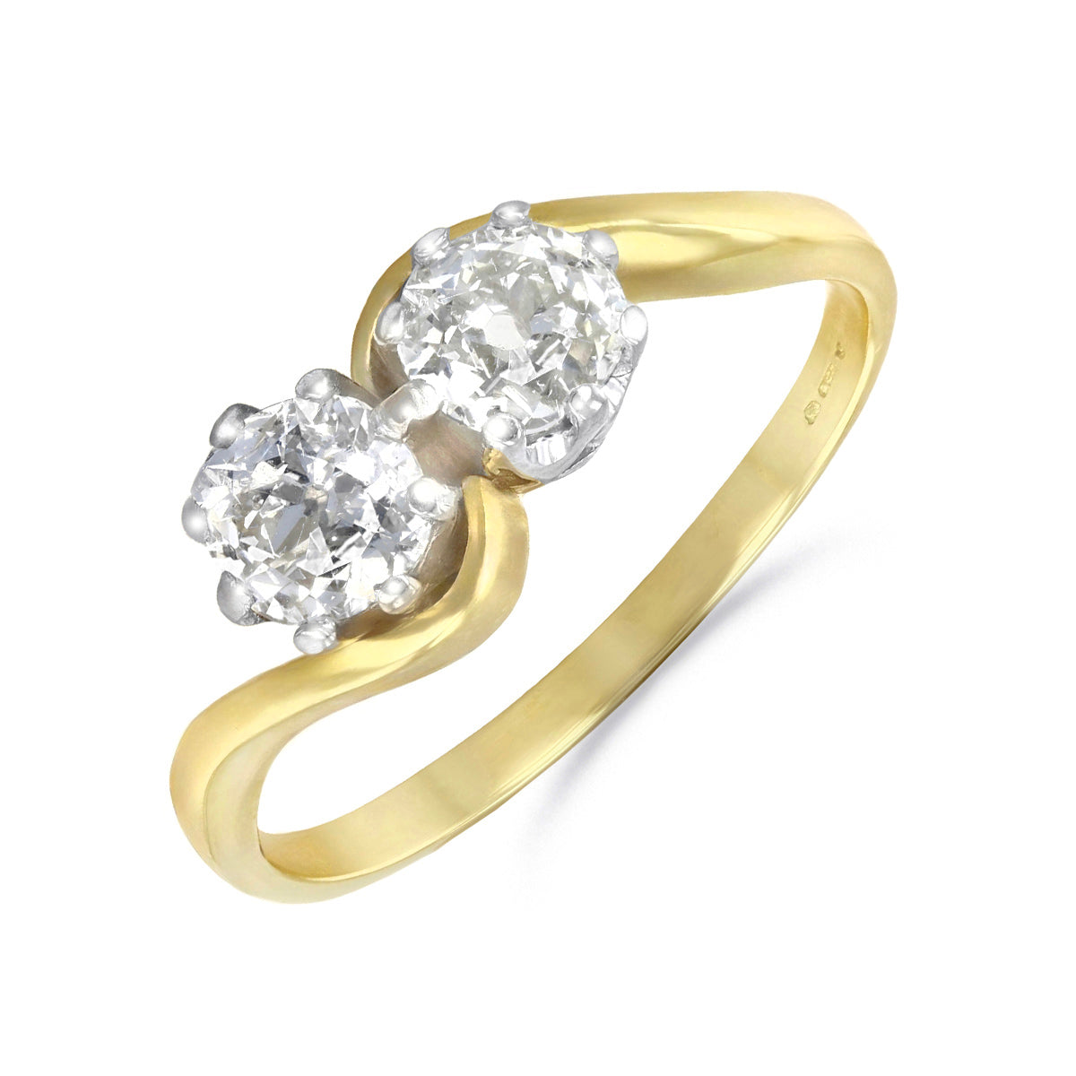 Old Cut Diamond Two-Stone Twist Ring Pre-Loved 18K