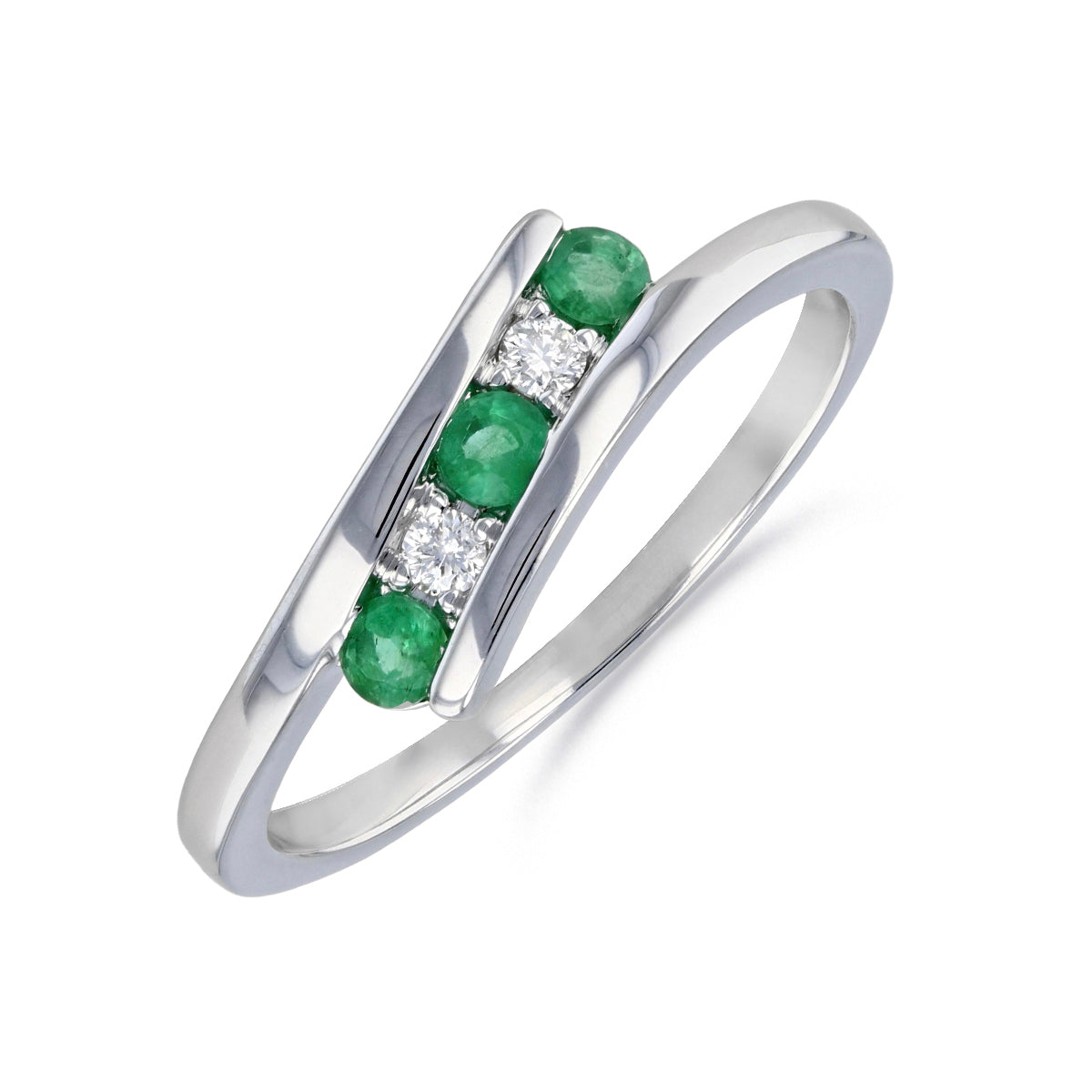 Birthstone Collection Emerald and Diamond Twist Ring 9K White