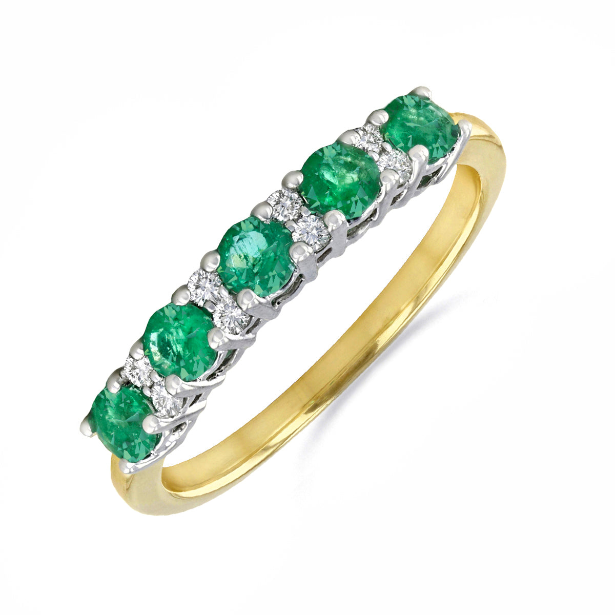 Bijou Collection Emerald and Diamond Half Eternity Ring 9K Yellow  Gold