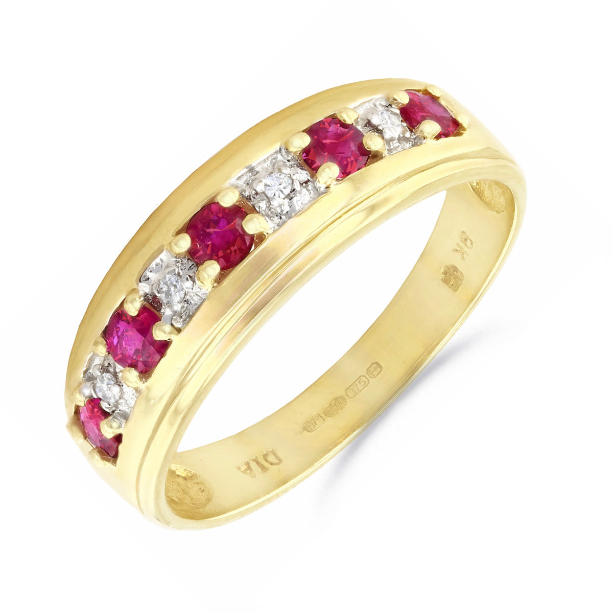 Ruby and Diamond Half Eternity Ring Pre-Loved 9K Yellow Gold
