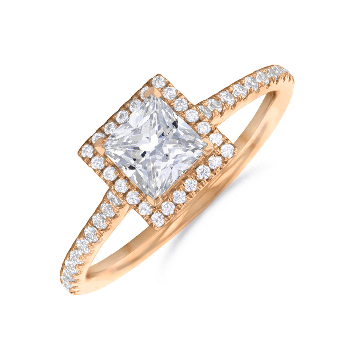 Rose gold princess cut halo engagement ring sales