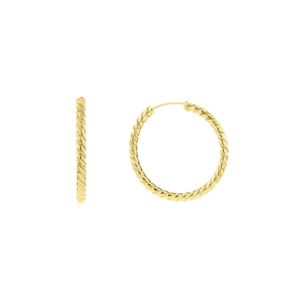 Bevilles 30mm Patterned Twist Hoop Earrings in 9kt Yellow Gold main image 0