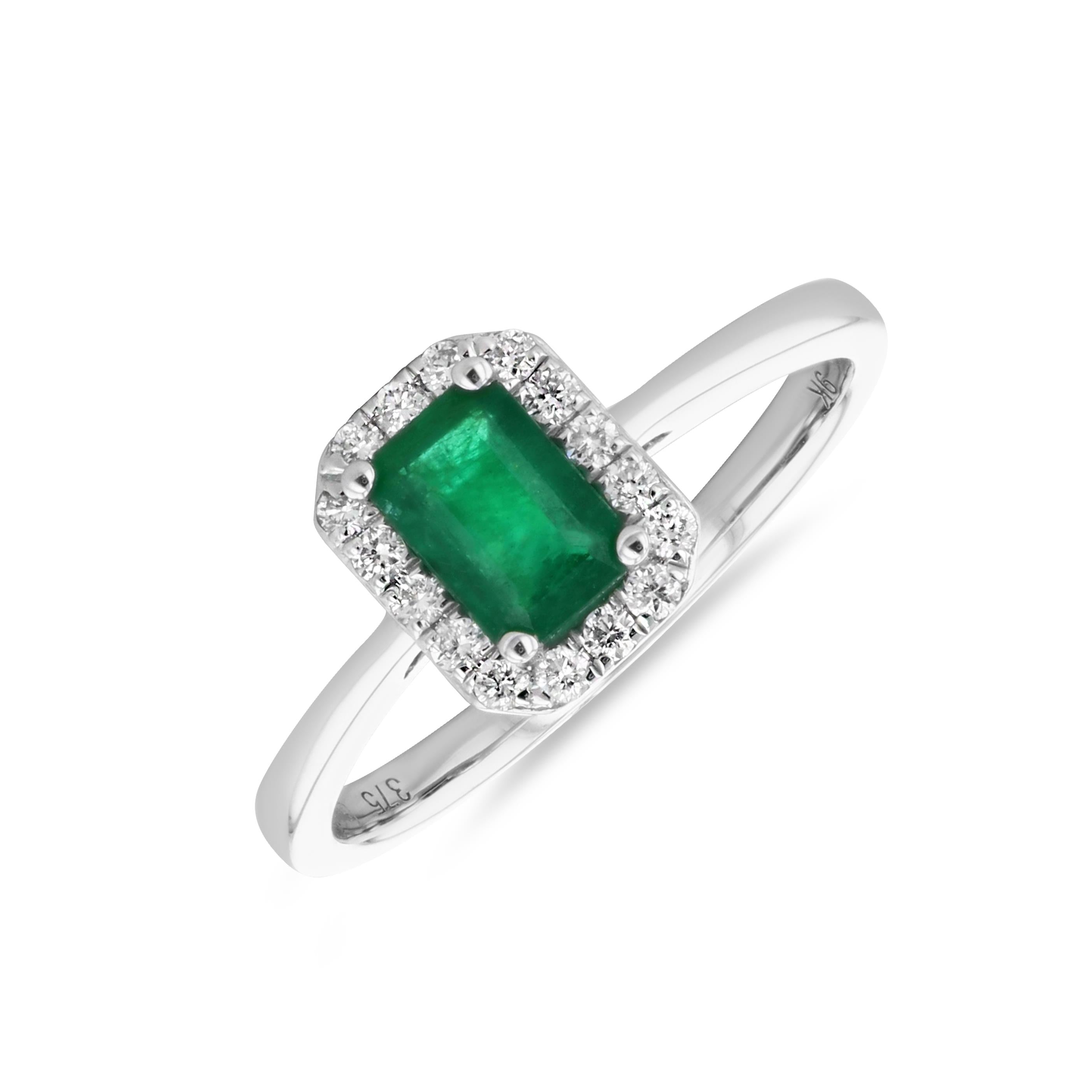 Bijou Collection Rectangular Emerald Diamond Halo Ring 9K W