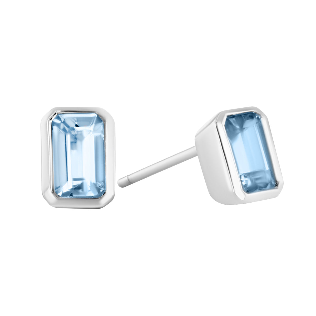 Rose Mer Collection Emerald Cut Aquamarine Rubover Stud