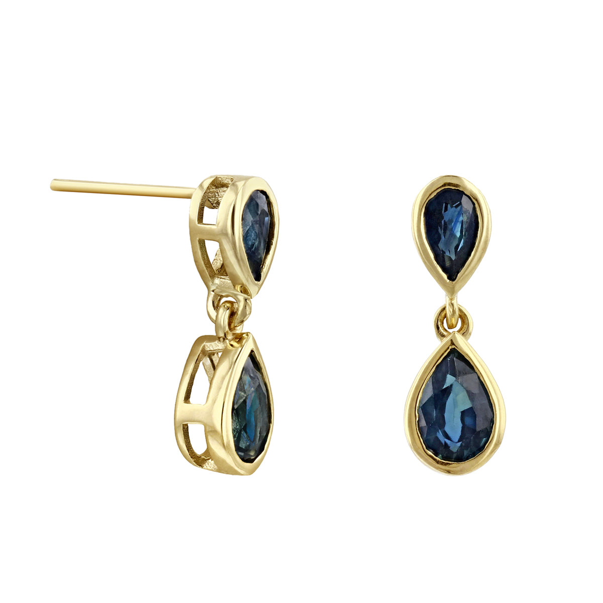 Birthstone Collection Double Drop Pear Cut Sapphire Drop Earrings