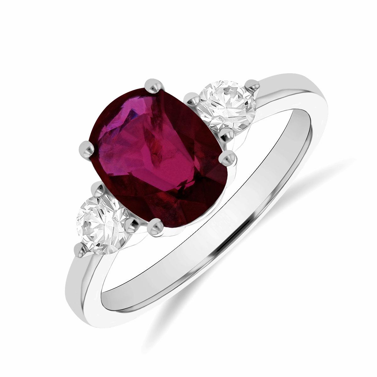 Ruby and Diamond Three Stone Ring Pre-Loved Platinum