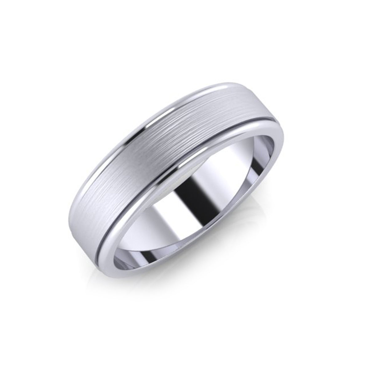 Kingston Brush Finish Mens Wedding Ring 18K White Gold