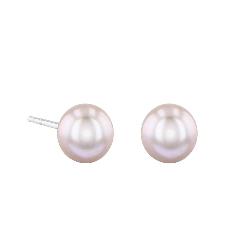 Pearlessence Pink Round Cultured River Pearl Stud Earrings | 9K White Gold