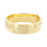 Foliate Decorated Chunky Bangle | Pre-Loved | 9K Yellow Gold