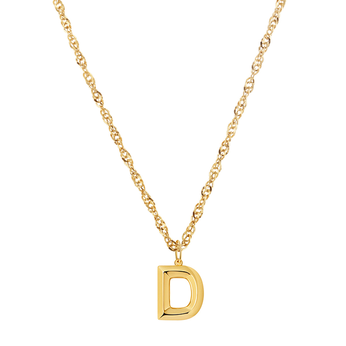 Soleil Collection Large Letter 18 inch Singapore Necklace | 9K Yellow Gold