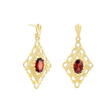 Ornate Garnet Drop Earrings | Pre-Loved | 9K Yellow Gold