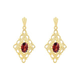 Ornate Garnet Drop Earrings | Pre-Loved | 9K Yellow Gold