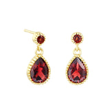 Garnet Pear & Round Drop Earrings | Pre-Loved | 9K Yellow Gold