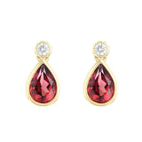 Personalised Birthstone Pear Cut Gemstone & Diamond Rubover Earrings | 9K Yellow Gold