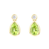 Personalised Birthstone Pear Cut Gemstone & Diamond Rubover Earrings | 9K Yellow Gold