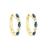 Bijou Collection 0.61ct Marquise Cut Sapphire and 0.16ct Diamond Hoop Earrings | 9K Yellow Gold
