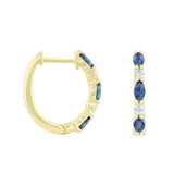 Bijou Collection 0.61ct Marquise Cut Sapphire and 0.16ct Diamond Hoop Earrings | 9K Yellow Gold