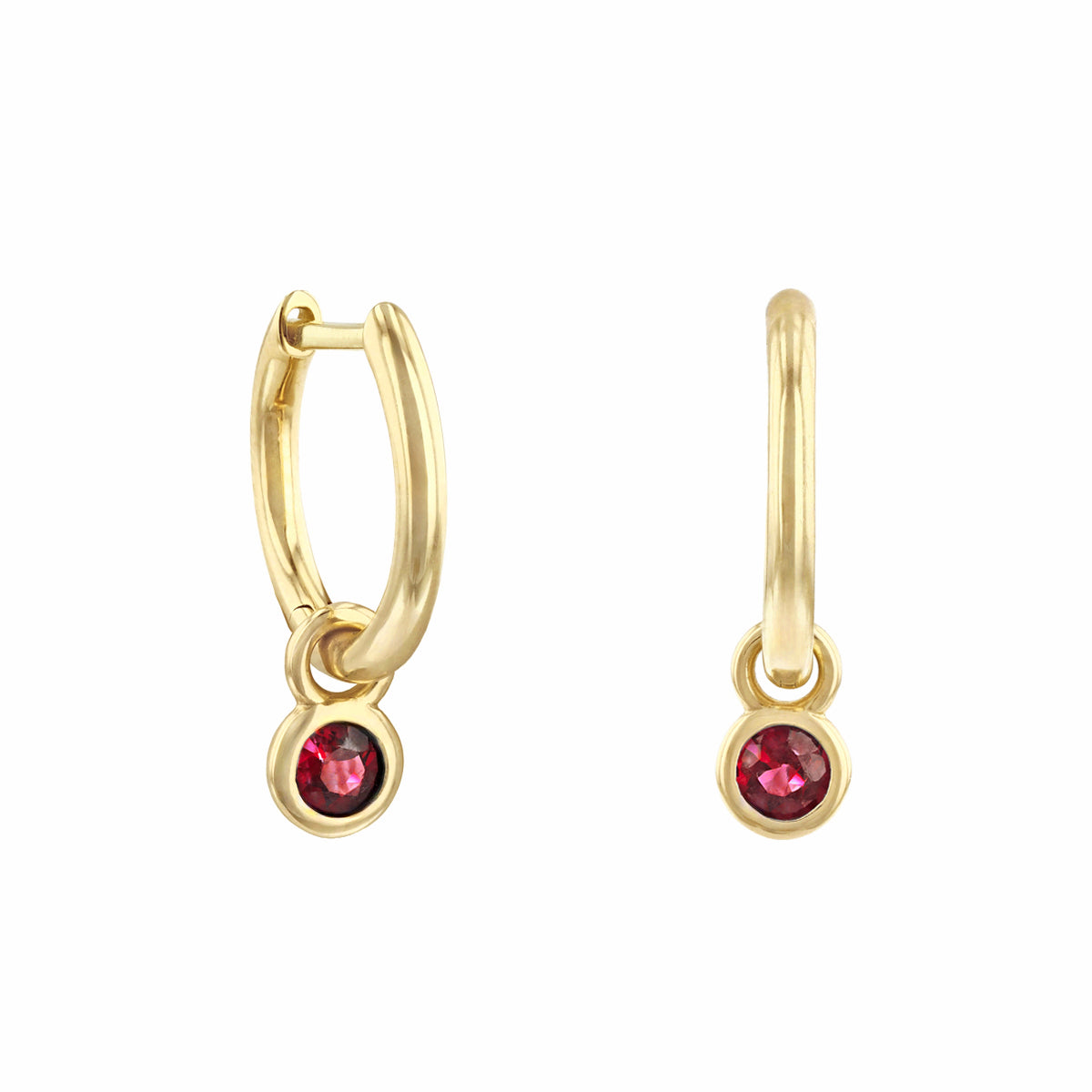 Ruby Earring Loop Birthstone Collection 0.33ct Ruby Drop Hoop Earrings | 9K Yellow Gold ...