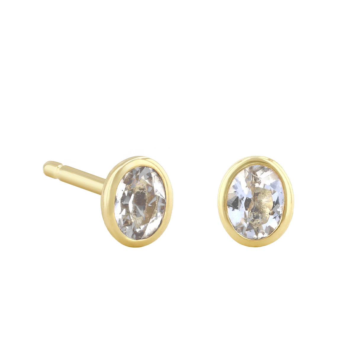 Birthstone Collection Oval Bezel Set Stud Earrings | 9K Yellow Gold