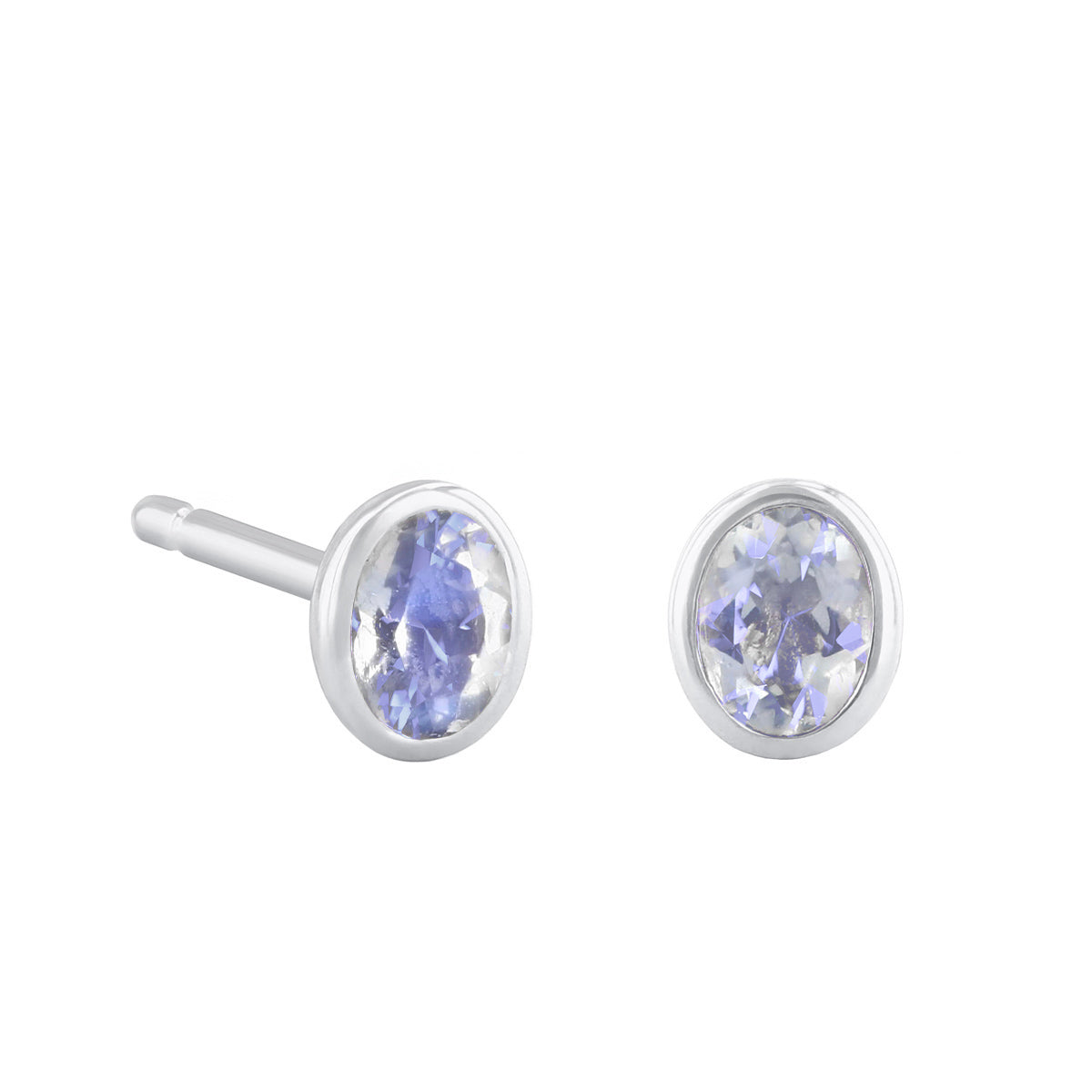 Birthstone Oval Bezel Set Stud Earrings | 9K White Gold