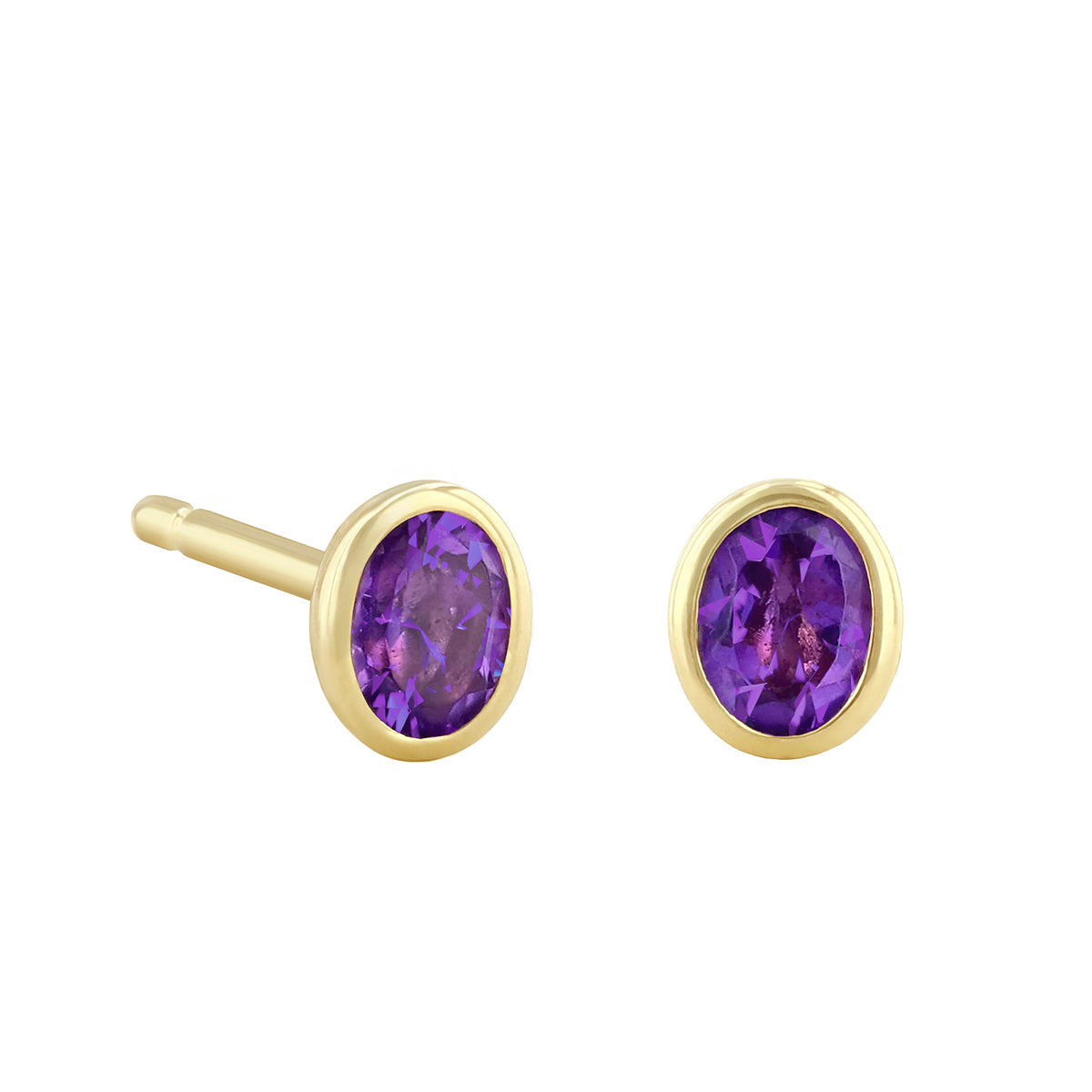 Birthstone Collection Oval Bezel Set Stud Earrings | 9K Yellow Gold