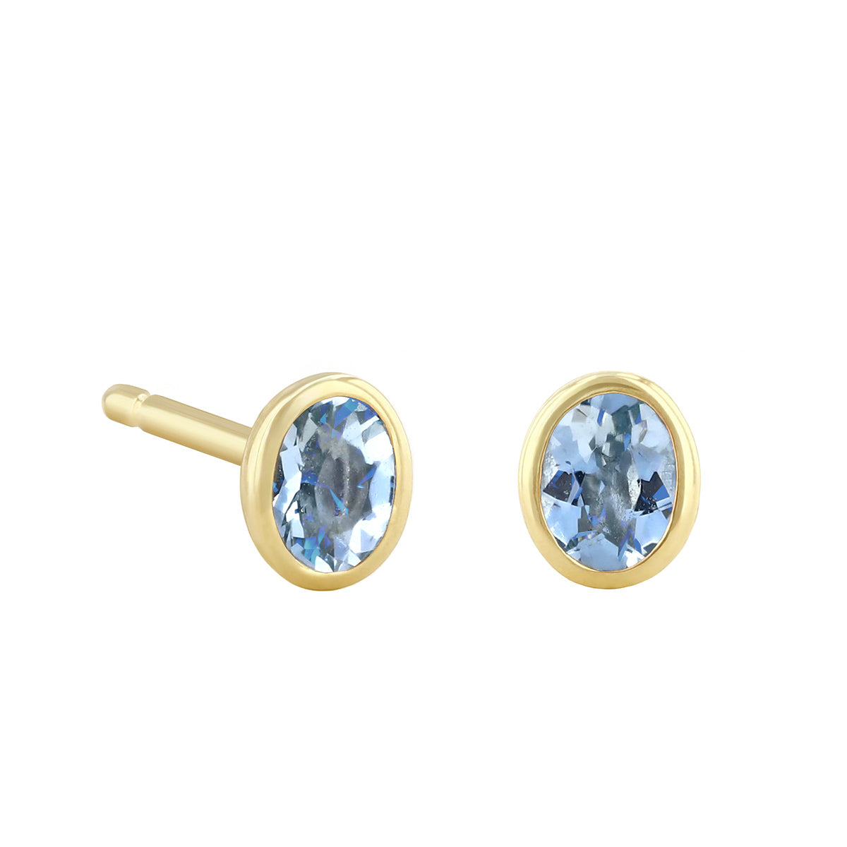 Birthstone Collection Oval Bezel Set Stud Earrings | 9K Yellow Gold
