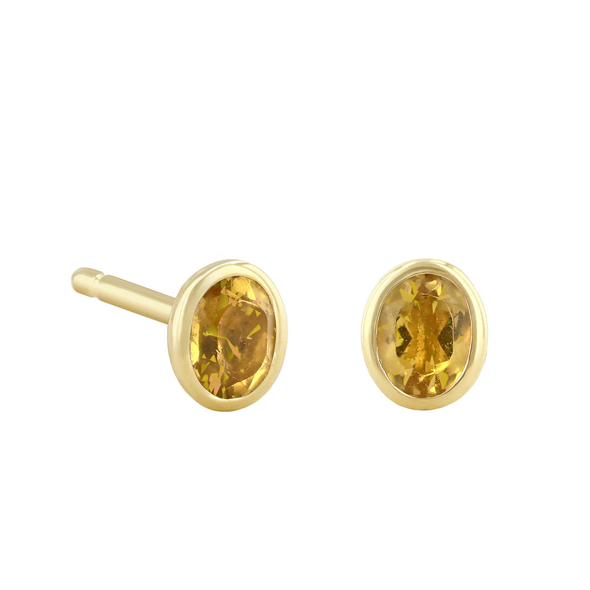 Birthstone Collection Oval Bezel Set Stud Earrings | 9K Yellow Gold