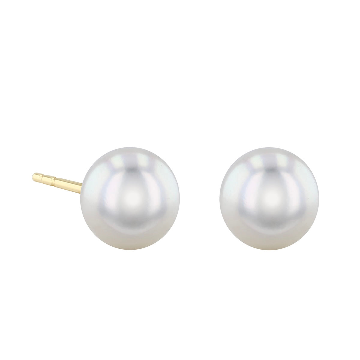 Pearlessence Collection White Cultured Akoya Pearl Stud Earrings | 18K Yellow Gold
